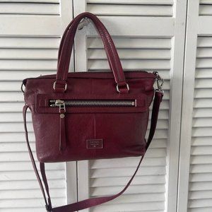 Fossil Maroon Red Two Way Leather Tote Bag